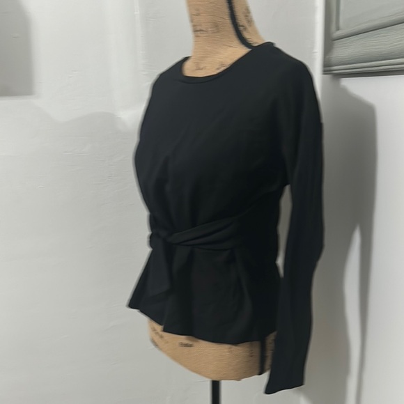 EXPRESS Black Long Sleeve Top with Waist Tie front - Picture 4 of 8